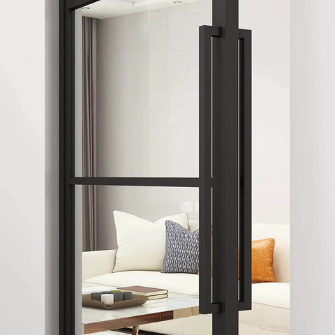 24 Inch Barn Door Push Pull Pro Grade Handle Set In Matte Black Stainless Steel Square Commercial Door Pull shown installed