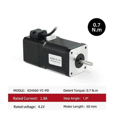 Stepper motor 42HS60-YC-PD, 2-phase 4-lead, 60mm length, 0.7 N·m torque, black body with silver drive flange