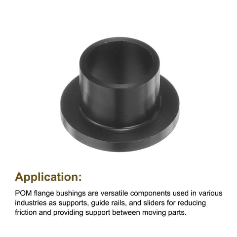 Flanged Sleeve Bearings 8 Pack Plastic Bushings POM Black 10mm Bore 12mm OD 10mm Length Low Friction shown in single piece close-up.