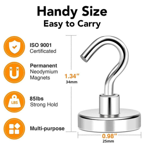 ISO 9001 certificated neodymium magnet hook, 85 lbs strong hold, multi-purpose, 1.34 inch tall, 0.98 inch base