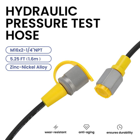 MEASUREMAN hydraulic test hose with yellow zinc-nickel alloy fittings, G1/4NPT to M16, 1.6 m length, 630 BAR/9000 PSI