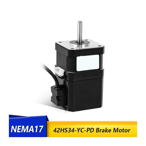 Front view of brake stepper motor, NEMA17, 12V, 4-lead, 28 Ncm torque, model 42HS34-YC-PD