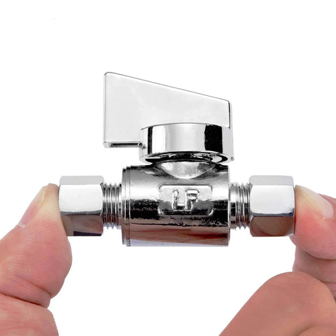 Premium Brass One Quarter Inch Compression Angle Valve Two Pack Chrome Finish Quarter Turn Water Shutoff Lead Free Corrosion Resistant Fits One Quarter Inch OD Tubing For Kitchen Bath Laundry Plumbing
