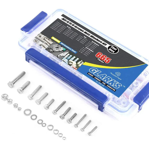 665 Piece Stainless Steel Flat Hex Head Screws Bolts Nuts Flat Gasket Spring Washers Set M3 M4 M5 M6 304 Rust Resistant Assortment Kit