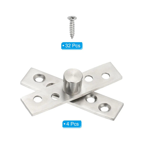 4 Pack 360 Degree Hidden Door Pivot Hinges Set For Secret Doors And Bookcases Central Axis Up Down Shaft Hardware in silver tone.