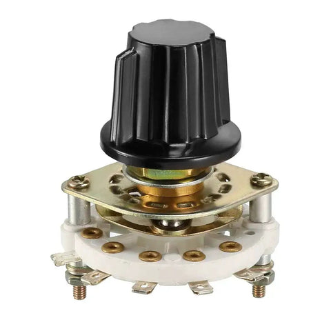 1 Pole 4 Position Rotary Switch With Knob, 5 Pins, 1 Deck Band Selector, Mount Hole 9.7mm, Shaft 6mm, Shaft Length 11.7mm, Includes Mount Nut