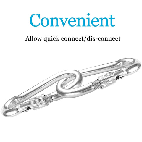 Two connected 12 Pack Locking Carabiner Clips Tough As Nails Two Point Three Six Inch Heavy Duty Stainless Steel 304 Thumb Screw Gate