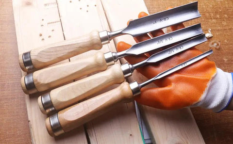 Pro Woodworking Chisel Set For Carving And Precision 4 Piece CR V Steel Chisels With Semi Circular Edge Lightweight Solid Wood Handles
