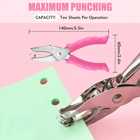 Two Hole Punch Set With Quarter Inch And Eighth Inch Holes, Pink Soft Grip Punch, home office school crafts, pink handle, paper punch