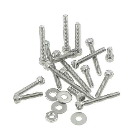 Close-up of 304 Stainless Steel Socket Knurled Head Cap Screws Size 2 56 UNC, 320 Piece Hardware Kit with hex nuts and flat washers