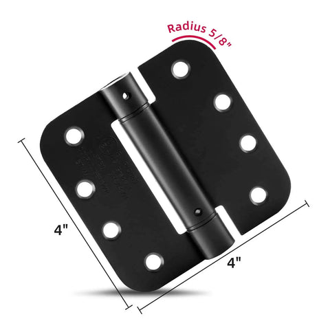 4 Inch Spring Loaded Self Closing Door Hinges With Adjustable Tension For Interior Doors, Matte Black Finish, UL Listed 5/8 Inch Radius, 2 Pack