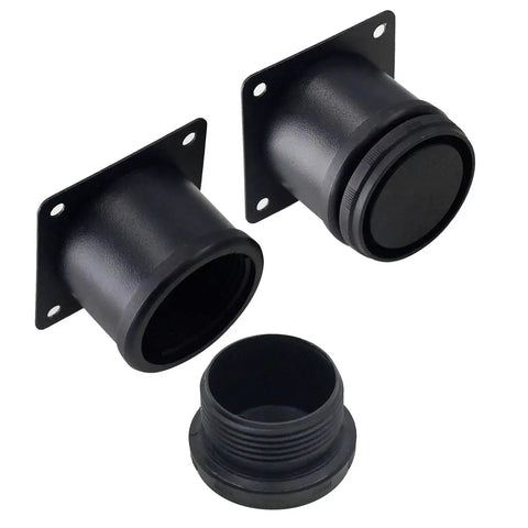 Set Of 4 Adjustable 2 Inch Stainless Steel Furniture Legs For Cabinets Sofas Tables And Shelves Round 2 Inch Diameter Feet Includes Mounting Plate And Screws Heavy Duty Durable Black Finish, close-up of black mounting plates and legs.
