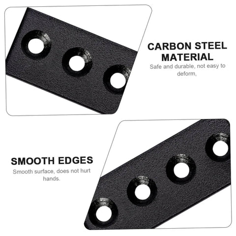 Close-up of a Heavy Duty Flat Bracket Track Rail Connector For Barn Doors And Home DIY Projects with smooth edges and 4 holes.