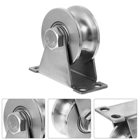 Heavy Duty Sliding Door Rollers With Double Bearings U Groove Track Wheels Stainless Steel Easy Install Triangular Bracket Pulley System