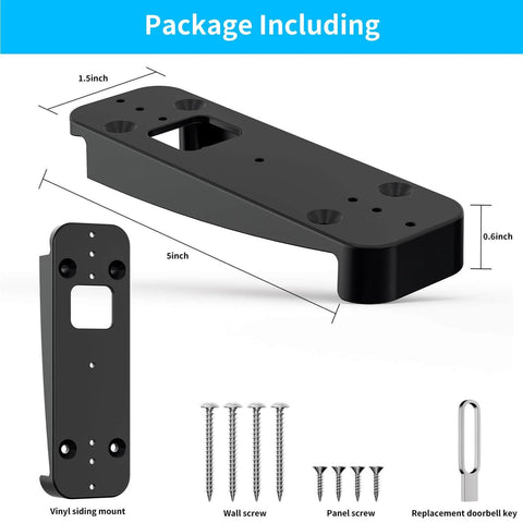 Vinyl Siding Mount For All New 2nd Gen Video Doorbell Camera, Adjustable Corner Wedge Kit, screws, and key included.