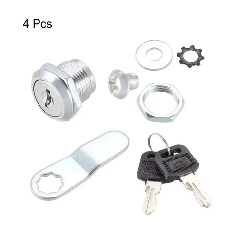 Cam Lock Set Of 4 With Five Eighth Inch Cylinder Length Fits Up To Five Sixteenth Inch Panel Thickness No 4 Cam Keyed Different Zinc Alloy Chrome Plated File Cabinet Locks components