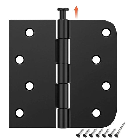 3 Pack Black Exterior Door Hinges 4 Inch With Five Eighth Inch Radius Removable Pin Rust Resistant includes screws