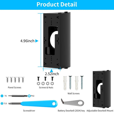 Adjustable 30 To 55 Degree Video Doorbell Mount For Most Doorbell Cameras Wedge Kit Bracket with screws and tools