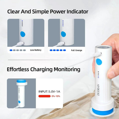 Cordless Electric Vacuum Pump For Vacuum Storage Bags Portable USB Rechargeable Seal And Compression Pump For Clothes Blankets And Bedding Travel Ready On The Go With One Touch Operation 6.0 Kpa Power By Duoran charging.