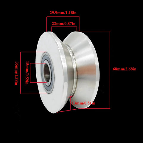 Side view of 3 Inch Stainless Steel V Groove Wheel For Sliding Gate Replacement heavy duty roller with double bearings and dimensions.