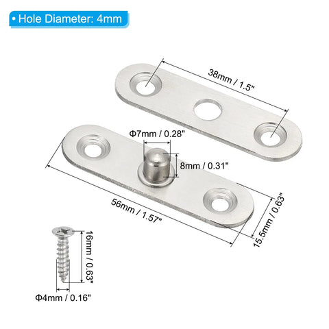 360 Degree Hidden Door Pivot Hinges Set For Secret Doors And Bookcases, 2 Pack XS Size Up Down Shaft Hardware, dimensions labeled.
