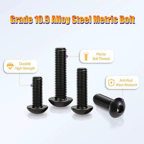 M2.5 Metric Screw and Washer Kit Set With Locking and Flat Washers 1000Pcs Grade 10.9 Alloy Steel Hex Socket Button Head