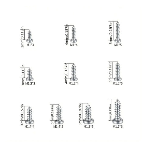 600 And 1200 Piece Miniature Self Tapping Screws Set, Crosshead Phillips Head Carbon Steel, various sizes for repairs