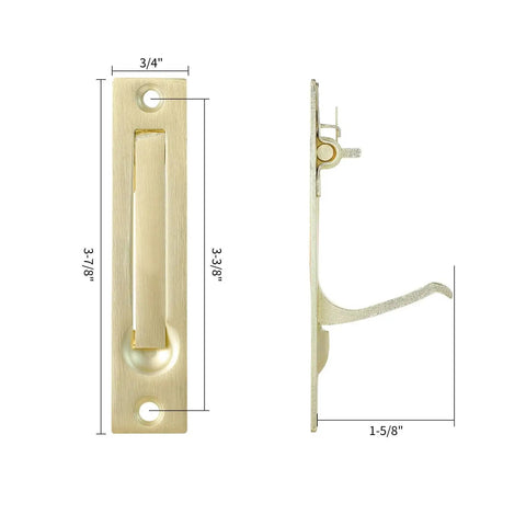 Pocket Door Edge Pull 4 Inch Flush Mount Handle in Brushed Brass Satin Brass Finish with Stainless Steel Construction, side view