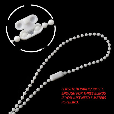 White Bead Chain Cord For Roller Blinds Replacement 10 Yards With 12 Ball Chain Connectors And Fittings, close-up view