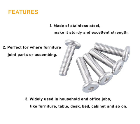 One Quarter Twenty Thread Flat Head Allen Bolts For Furniture 304 Stainless Steel Socket Cap Screws Joint Connectors, shown in a pile.