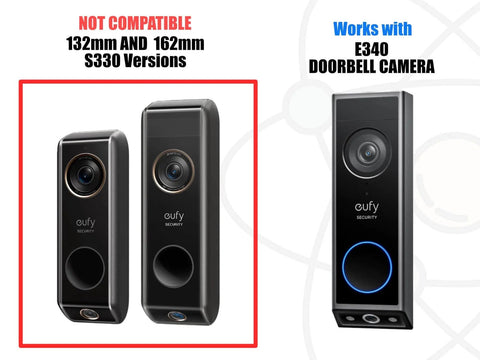 Image showing E340 Doorbell Camera compatible with Angled Doorbell Mount, alongside non-compatible S330 versions.
