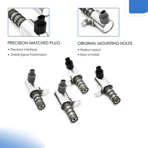4 Piece VVT Solenoid OCV Kit For Ford 3.3L 3.5L 3.7L V6 Engines, Intake And Exhaust Solenoids, showing connectors and mounting holes