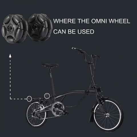 Ultra Quiet 58mm Omni Wheel Bicycle Accessory For Brompton Folding Bike Replacement Roller shown on a folded bike.