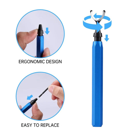 Deburring Tool Kit With 2 Pro Grade Deburring Tools And 10 Replacement BS1010 High Speed Steel Blades For Metal Resin PVC Copper Plastic Pipes And 3D Printed Edges Plumbing Burr Removal Reamer Set In Silvery Blue showing ergonomic blue handle and blade replacement.