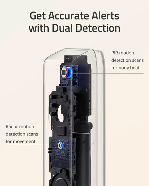 2K HD Video Doorbell Add-On With Battery-Powered Dual Motion Detection Package Alerts Family Recognition No Monthly Fee Motion Alerts Homebase Not Included showing internal components and motion detection technology