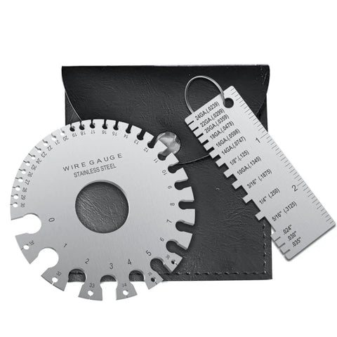 Pro Grade Dual Sided Metal Sheet Thickness Gauge Set Of 2 For AWG And SAE, stainless steel gauges with case.