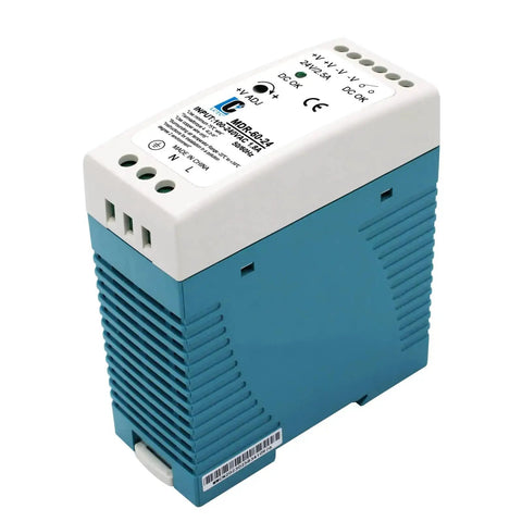 Rail Mount 24V DC Switching Power Supply, 60W, Quick Install, Plug And Play Ready, Input 100-240VAC, Output 24V DC At 2.5A
