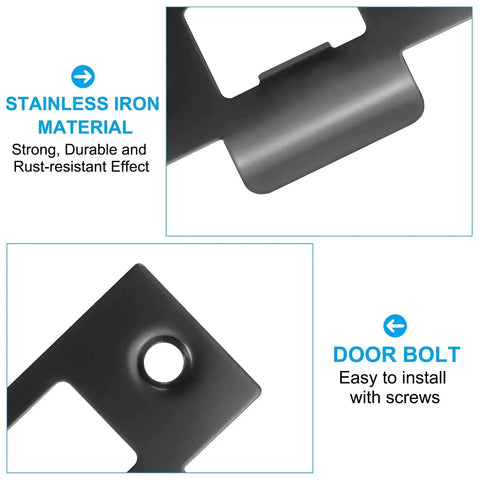 Close-up of Stainless Steel T Strike Door Strike Plate 2-3/4 Inch Backplate for interior and exterior doors, black rust resistant