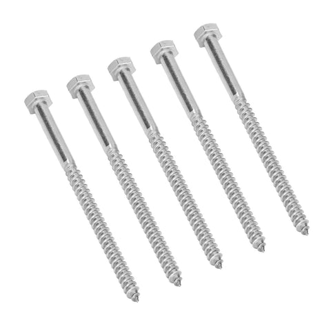 Five Beefy Stainless Steel Half Thread Wood Hex Lag Screws M6 X 100mm Self Tapping For Carpentry No Pre Drill Needed