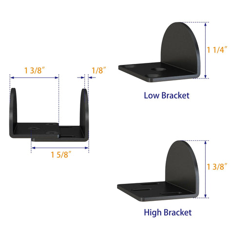 Dimensions and design of Durable Matte Black U Shape Floor Mounted Sliding Barn Door Guide with low and high bracket options.