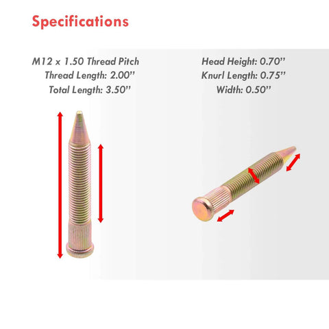20-Piece Extended Length Wheel Stud Kit For 5-Lug Vehicles - 3.5 Inch / 89mm, M12 X 1.5 Thread Pitch, Steel Build specifications image