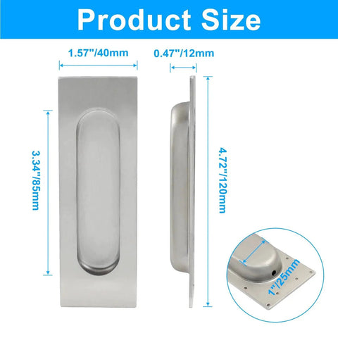 4 Pack 4.72 Inch Recessed Pocket Door Handles Brushed Nickel Stainless Steel Flush Pulls Product Size Measurements