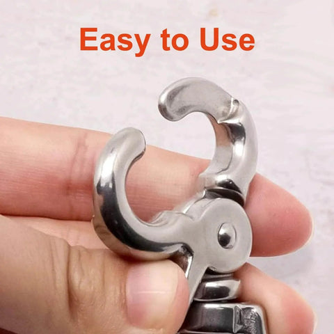 Close-up of Two Pack Heavy Duty 316 Stainless Steel Trigger Snap Swivel Hooks, highlighting easy-to-use polished clip for marine and leash use.