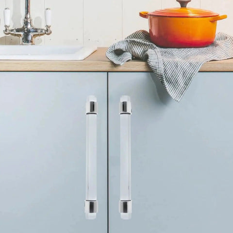 Installed Six Pack Clear Acrylic T Bar Cabinet Pulls For Dresser And Kitchen Cabinets With 5 Inch Hole Centers