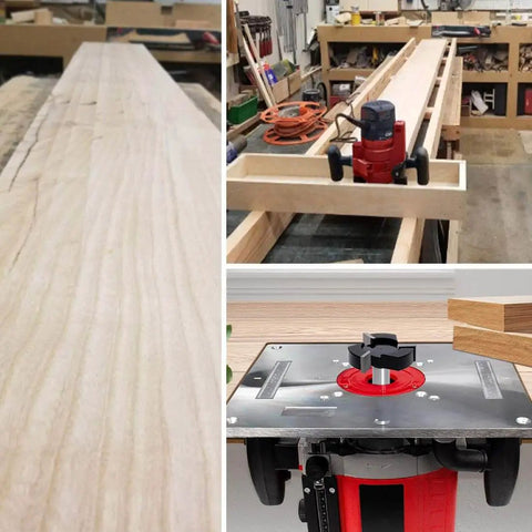CNC Spoilboard Surfacing Router Bit With Half Inch Shank, 2 Inch Cutting Diameter, installed on a woodworking tool in a shop.