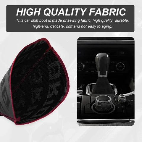 Fabric Car Shift Boot Cover Dustproof Gear Gaiter For Most Vehicles shown in close-up and installed in car