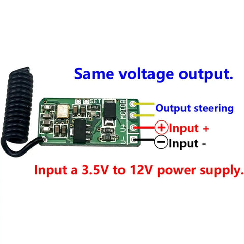 Dope Remote Control Switch Module For DC 3V To 12V Motors Showing Input and Output Connections