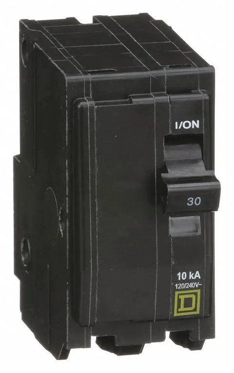 Front view of 30 Amp Heavy Duty 120 And 240 VAC Two Pole Miniature Circuit Breaker QO230 With Thermal Magnetic Trip, 10 kA Interrupt