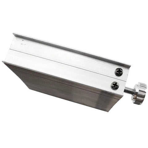 Side view of 90mm aluminum lab lifting platform with knurled adjustment knob