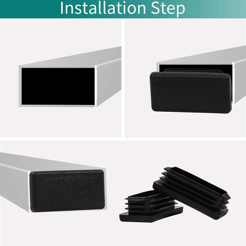 1x2 Inch Rectangle Tubing Plug Set Of 10 With End Caps For 1x2 Tubing installation steps shown with durable plastic plugs and ribbed design